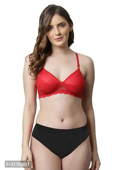 Stylish Women Red Cotton Bra Panty Set - Pack of 1-thumb0