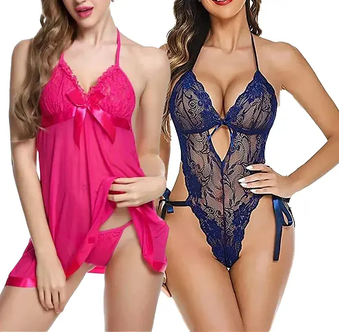 Stylish Fancy Designer Net Baby Doll Night Dress For Women Pack Of 2