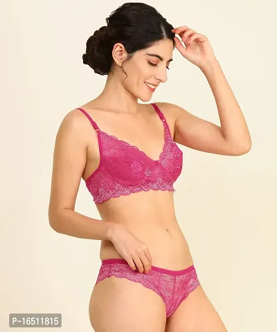 Stylish Pink  Bra  Panty Set For Women-thumb2