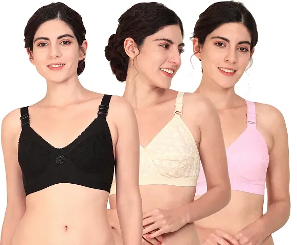 Stylish Black,Brown,Pink Solid Bras For Women Pack Of 3