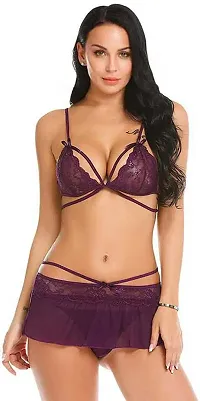 Stylish Maroon Net Lace Baby Dolls For Women-thumb1