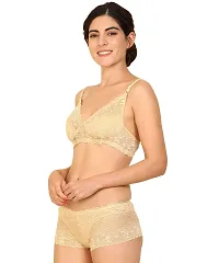 Fashion Comfortz Women Net Bra Panty Set for Lingerie Set ( Pack of 1 ) ( Color : Brown ) ( Pattern : Floral Print ) ( Size : 34 )-thumb2