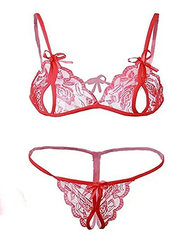 PIBU-Women's Net Bikni Bra Panty Set for Women Lingerie Set Sexy Honeymoon Undergarments (Pack of 1) #CT