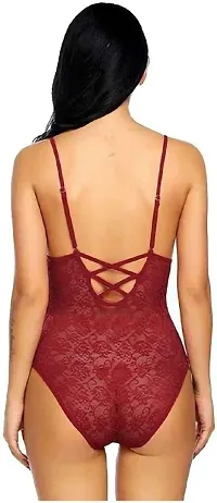 Stylish Maroon Net Bridal Baby Doll Nighy For Women-thumb1