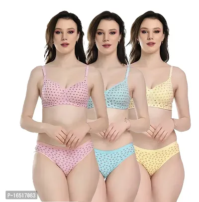 Stylish Multicoloured  Bra  Panty Set For Women Pack Of 3-thumb0