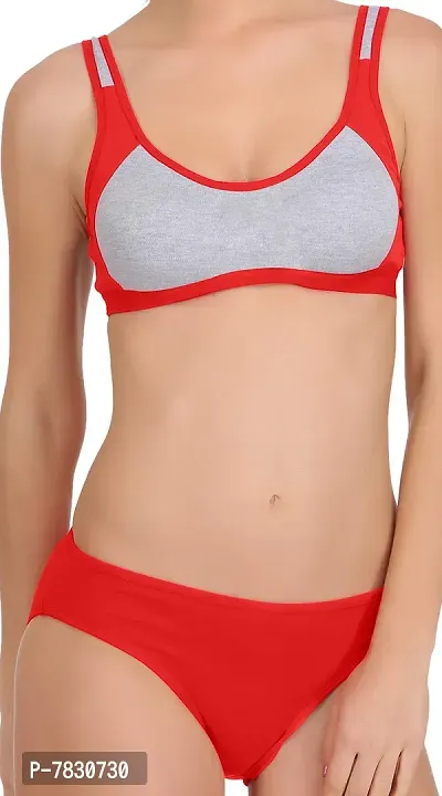 PIBU-Women's Cotton Sports Bra Panty Set for Women Lingerie Set Sexy Honeymoon Undergarments (Color : Red)(Pack of 1) Model No : SK03-thumb5