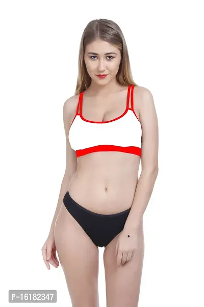 Stylish Red Cotton Self Pattern Bra And Panty Set For Women-thumb0