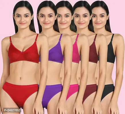 Stylish Cotton Bra And Panty Set For Women Pack Of 5