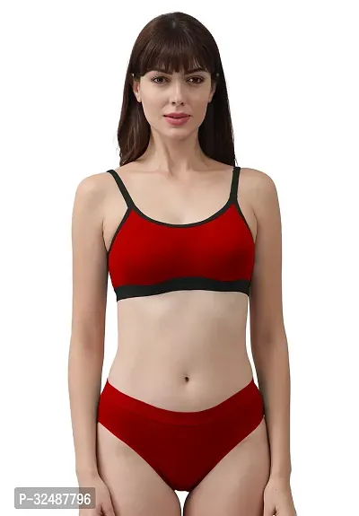 Stylish Cotton Solid Bra and Panty Set for Women