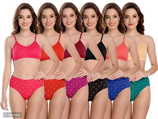 Stylish Multicoloured  Bra  Panty Set For Women Pack Of 6-thumb0