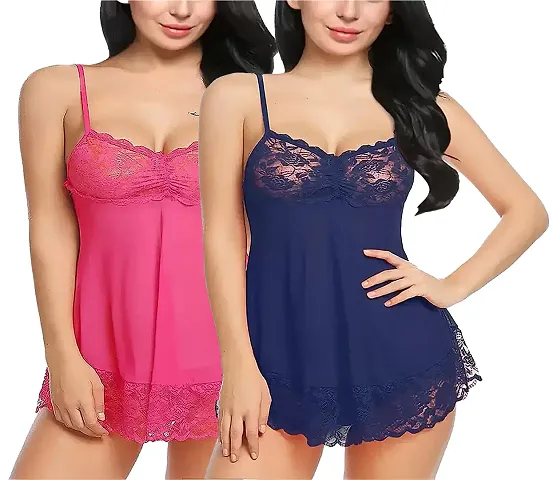 Stylish Fancy Designer Net Baby Doll Night Dress For Women Pack Of 2