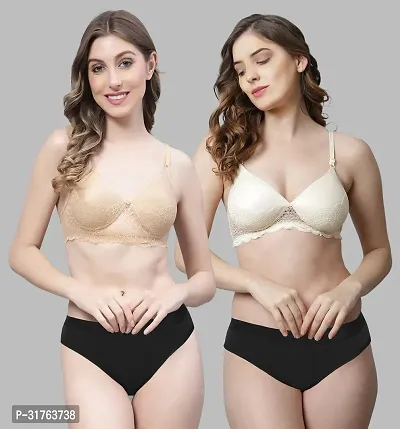 Stylish Women Gold, Brown Cotton Bra Panty Set - Pack of 2-thumb0