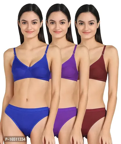 Stylish Multicoloured  Bra  Panty Set For Women Pack Of 3-thumb0