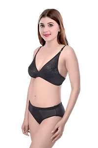 PIBU-Women's Cotton Bra Panty Set for Women Lingerie Set Sexy Honeymoon Undergarments ( Color : Black )( Pack of 1 )( Size :36) Model No : Safal et-thumb2