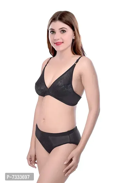 PIBU-Women's Cotton Bra Panty Set for Women Lingerie Set Sexy Honeymoon Undergarments ( Color : Black )( Pack of 1 )( Size :36) Model No : Safal et-thumb3