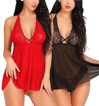 Stylish Fancy Designer Net Baby Doll Night Dress For Women Pack Of 2