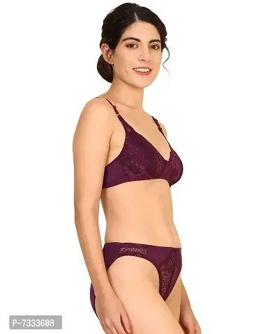 PIBU-Women's Cotton Bra Panty Set for Women Lingerie Set Sexy Honeymoon Undergarments ( Color : Maroon )( Pack of 1 )( Size :34) Model No : Hira SSet-thumb2