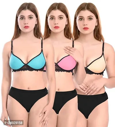 Stylish Cotton Bra And Panty Set For Women Pack Of 3