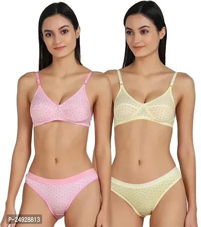 Stylish Cotton Bra And Panty Set For Women Pack Of 2