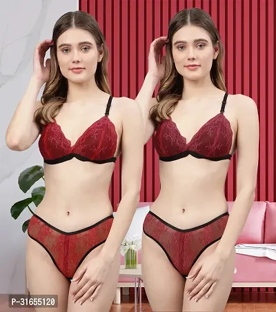 PIBU-Women Red,Maroon Net Bra Panty Set|Lingerie Set|Honeymoon Night Dress Wedding|Valentine Beautiful Gift for Girl|Bra Panty Set for Women with Sexy|Bra Panty Set for Women