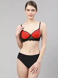 Stylish Women Red Cotton Bra Panty Set - Pack of 1-thumb1