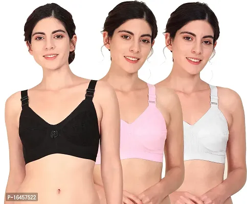 Stylish Black,Pink,White Cotton Solid Bras For Women Pack Of 3-thumb0