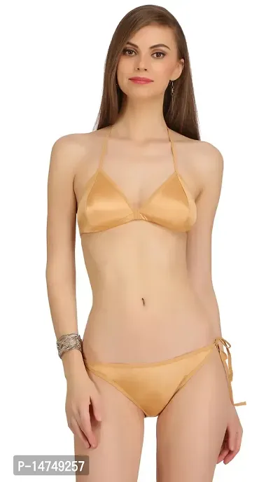 Stylish Golden  Bra  Panty Set For Women-thumb0