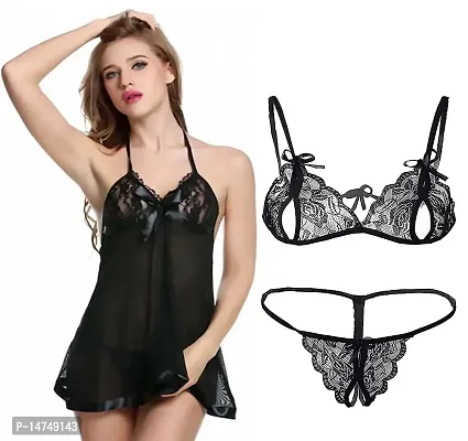 Stylish Black  Bra  Panty Set For Women