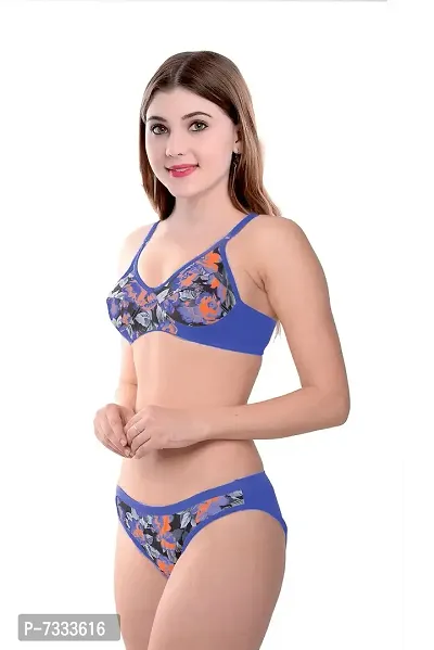 PIBU-Women's Cotton Bra Panty Set for Women Lingerie Set Sexy Honeymoon Undergarments ( Color : Blue )( Pack of 1 )( Size :34) Model No : Sunflower SSet-thumb3