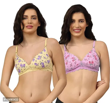 Stylish Women Cotton Non Padded Non-Wired Bra Pack of 2