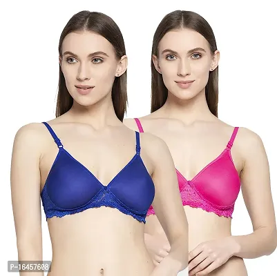 Stylish Blue,Pink Cotton Solid Bras For Women Pack Of 2-thumb0