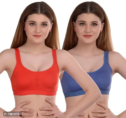 Women Cotton Non Padded Non-Wired Bra (Pack of 2) (Color : Red,Blue) (Size : 30)