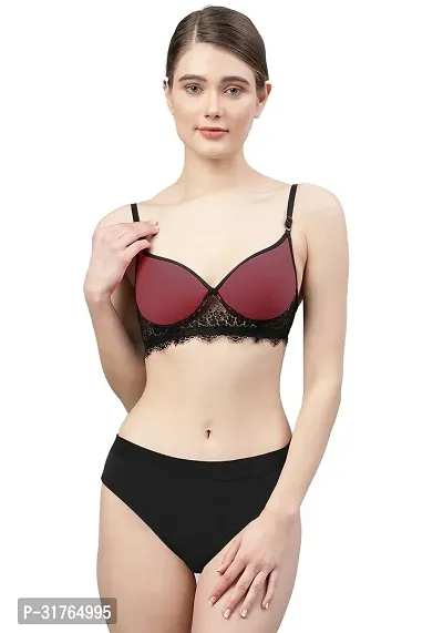 Stylish Women Maroon Cotton Bra Panty Set - Pack of 1-thumb0