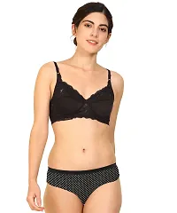 Elegant Cotton Self Pattern Bras And Panty Set For Women- Pack Of 3-thumb4