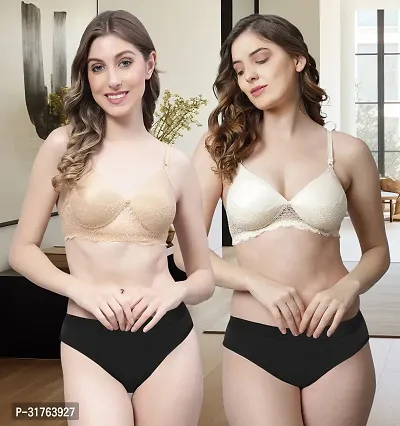 Stylish Women Gold, Brown Cotton Bra Panty Set - Pack of 2