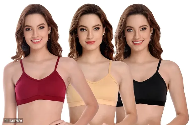 Stylish Maroon,Brown,Black Cotton Solid Bras For Women Pack Of 3-thumb0