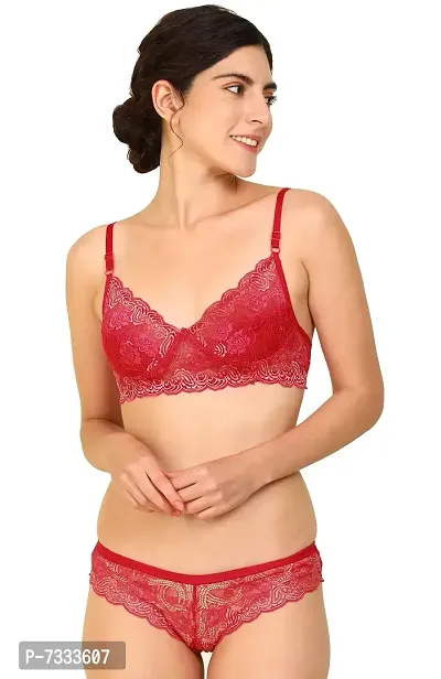 PIBU-Women's Net Bra Panty Set for Women Lingerie Set Sexy Honeymoon Undergarments ( Color : Red )( Pack of 1 )( Size :30) Model No : Net SSet