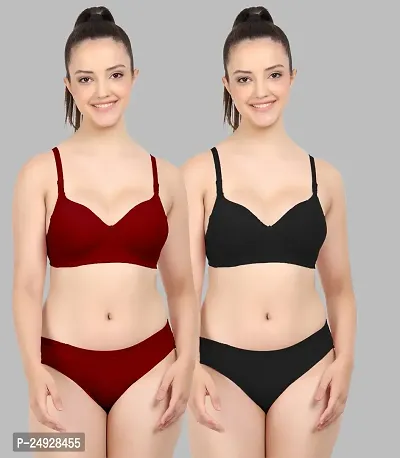 Stylish Cotton Bra And Panty Set For Women Pack Of 2-thumb0