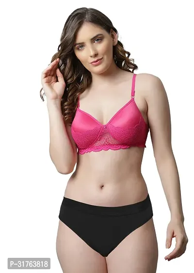 Stylish Women Pink Cotton Bra Panty Set - Pack of 1