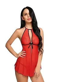 Stylish Red Net Lace Baby Dolls For Women-thumb1