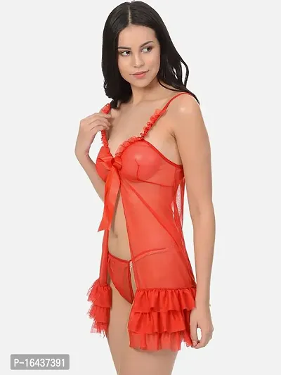 Stylish Red Net Lace Baby Dolls For Women-thumb2