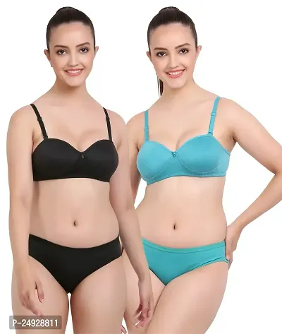 Stylish Cotton Bra And Panty Set For Women Pack Of 2-thumb0