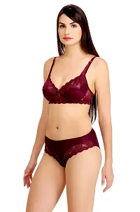 Trendy Maroon Non Padded Solid Bra And Panty Set For Women-thumb1