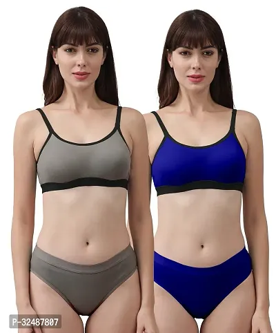 Stylish Cotton Solid Bra and Panty Set for Women, Pack of 2