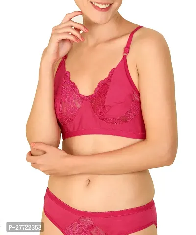 Women Cotton Bra Panty Set for Lingerie Set Pack of 1  Color : Pink-thumb5