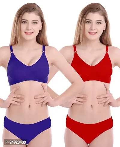 Stylish Cotton Bra And Panty Set For Women Pack Of 2-thumb0