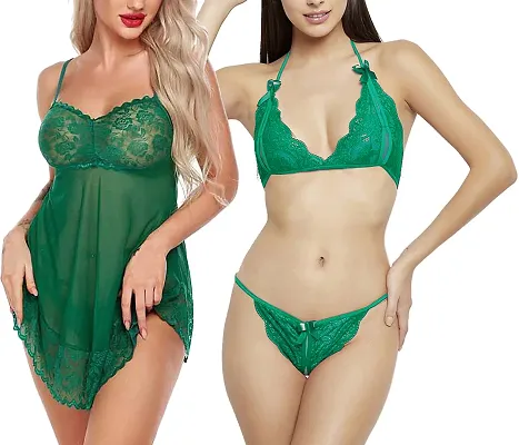 Stylish Green Net Lace Baby Dolls For Women