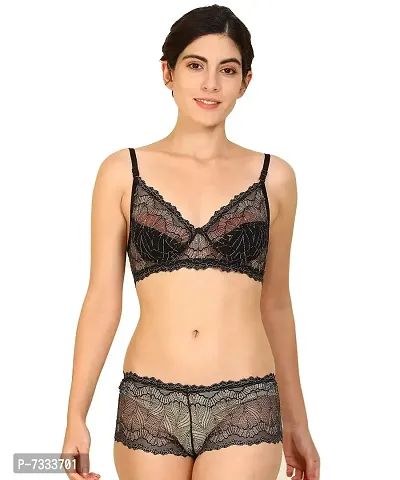 PIBU-Women's Net Bra Panty Set for Women Lingerie Set Sexy Honeymoon Undergarments ( Color : Black )( Pack of 1 )( Size :32) Model No : Net SSet