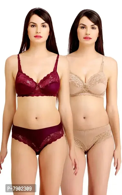 Fashion Comfortz Non Padded Wirefree Bra and Panty Set for Woman Maroon,Brown