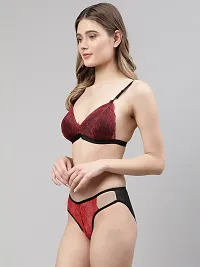 Women Net Bra Panty Set for Lingerie Set ( Pack of 1 ) ( Color : Maroon )-thumb2